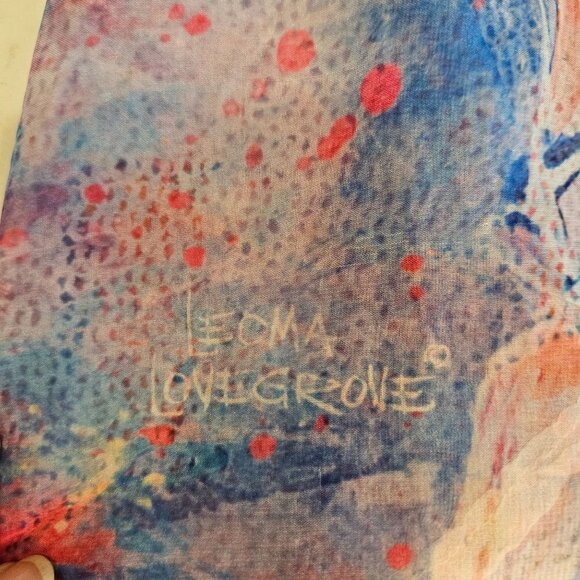 Leoma Lovegrove Size Medium Sheer Tunic Top Peach Coastal Boats Art Print - Picture 3 of 6